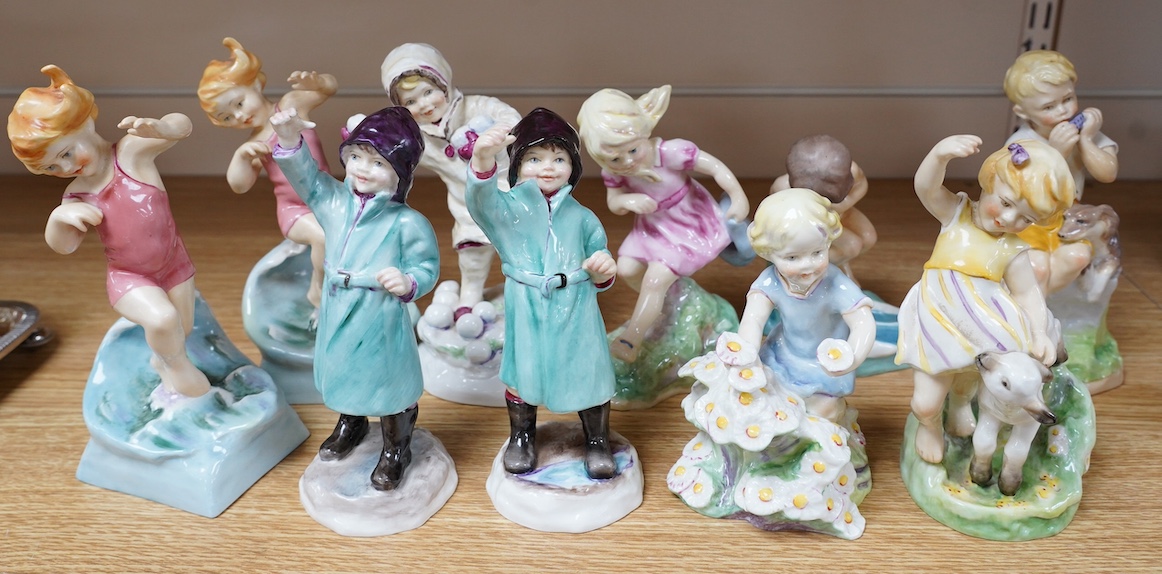 Ten Worcester F G Doughty Months series figures including 3440 & 3453, largest 18cm high. Condition - good